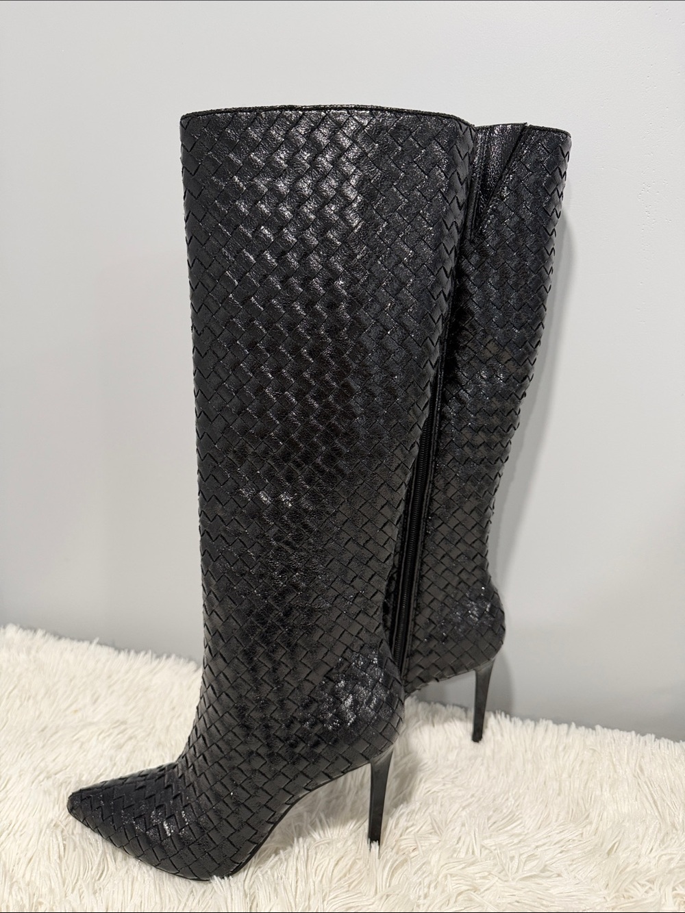 INC International Concepts Black Woven Pointed-Toe Knee Boots - Picture 3 of 8